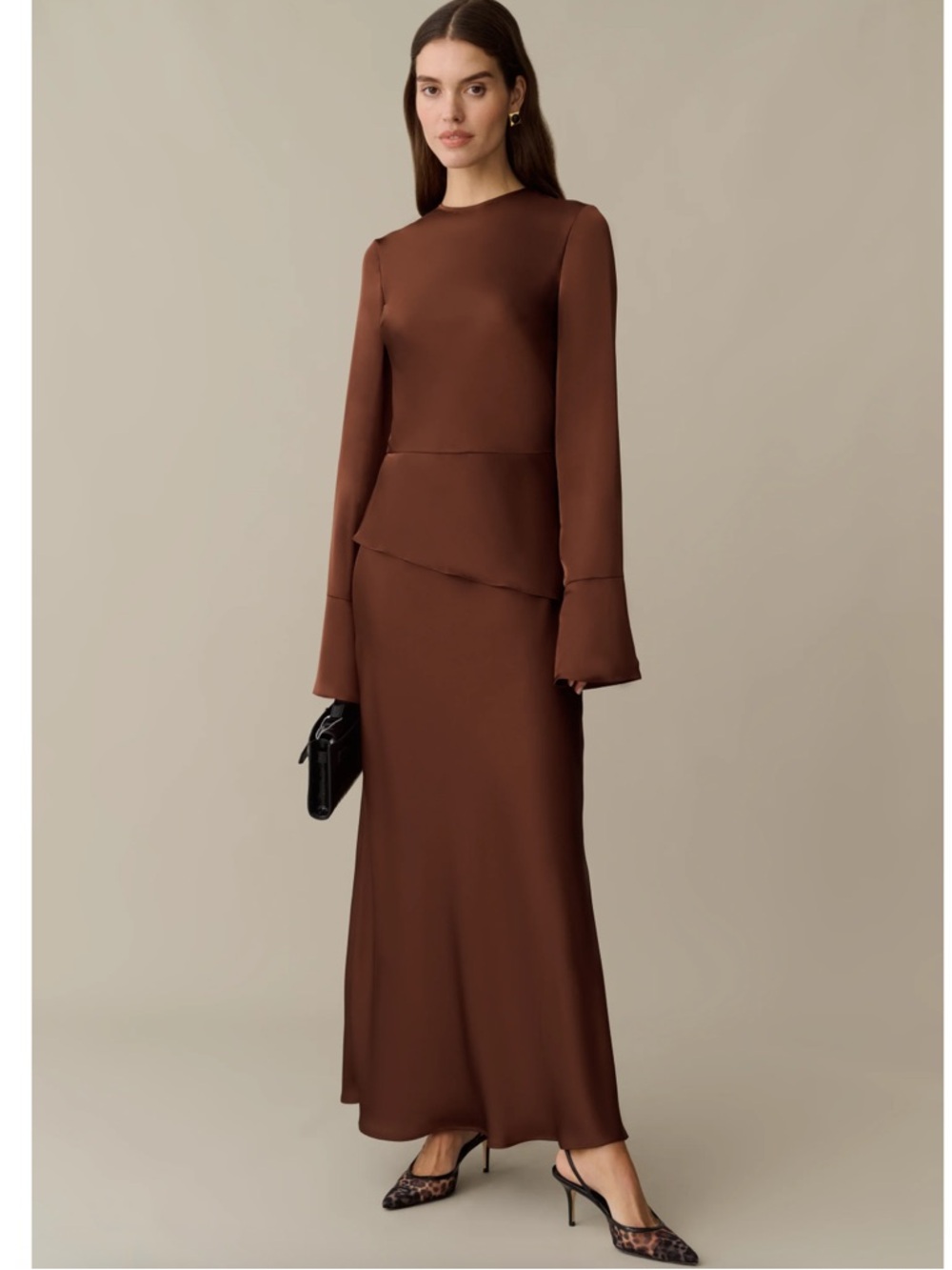Long Sleeve Maxi Dress in Deep Brown